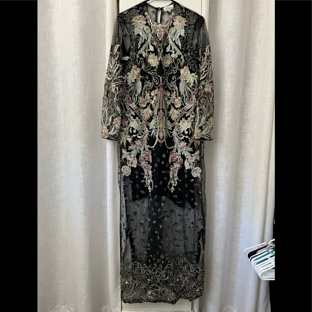 Suffuse Elegant Black and Multicolor Embroidered Long Sleeve Dress
